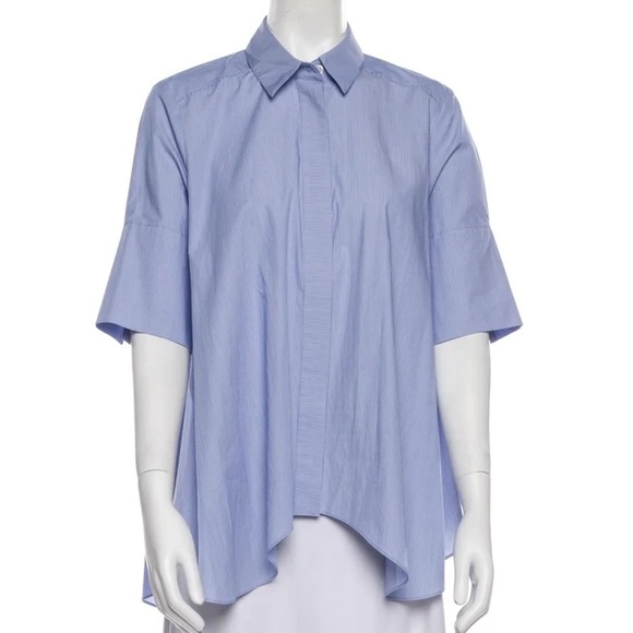 Prose & Poetry short sleeve striped oversized button up shirt in blue - Picture 1 of 10
